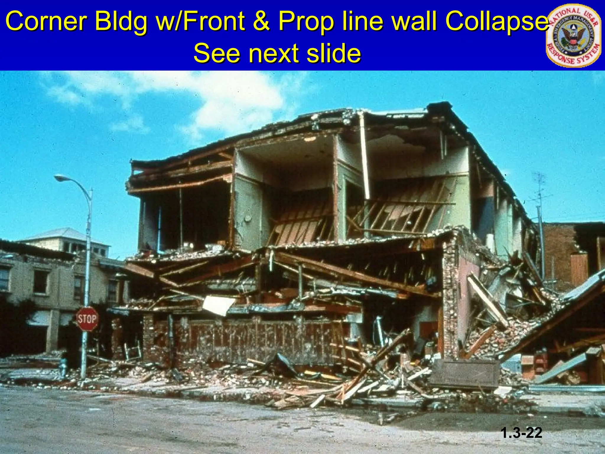 Corner Bldg w/Front & Prop line wall Collapse
Corner Bldg w/Front & Prop line wall Collapse
See next slide
See next slide
1.3-22
 