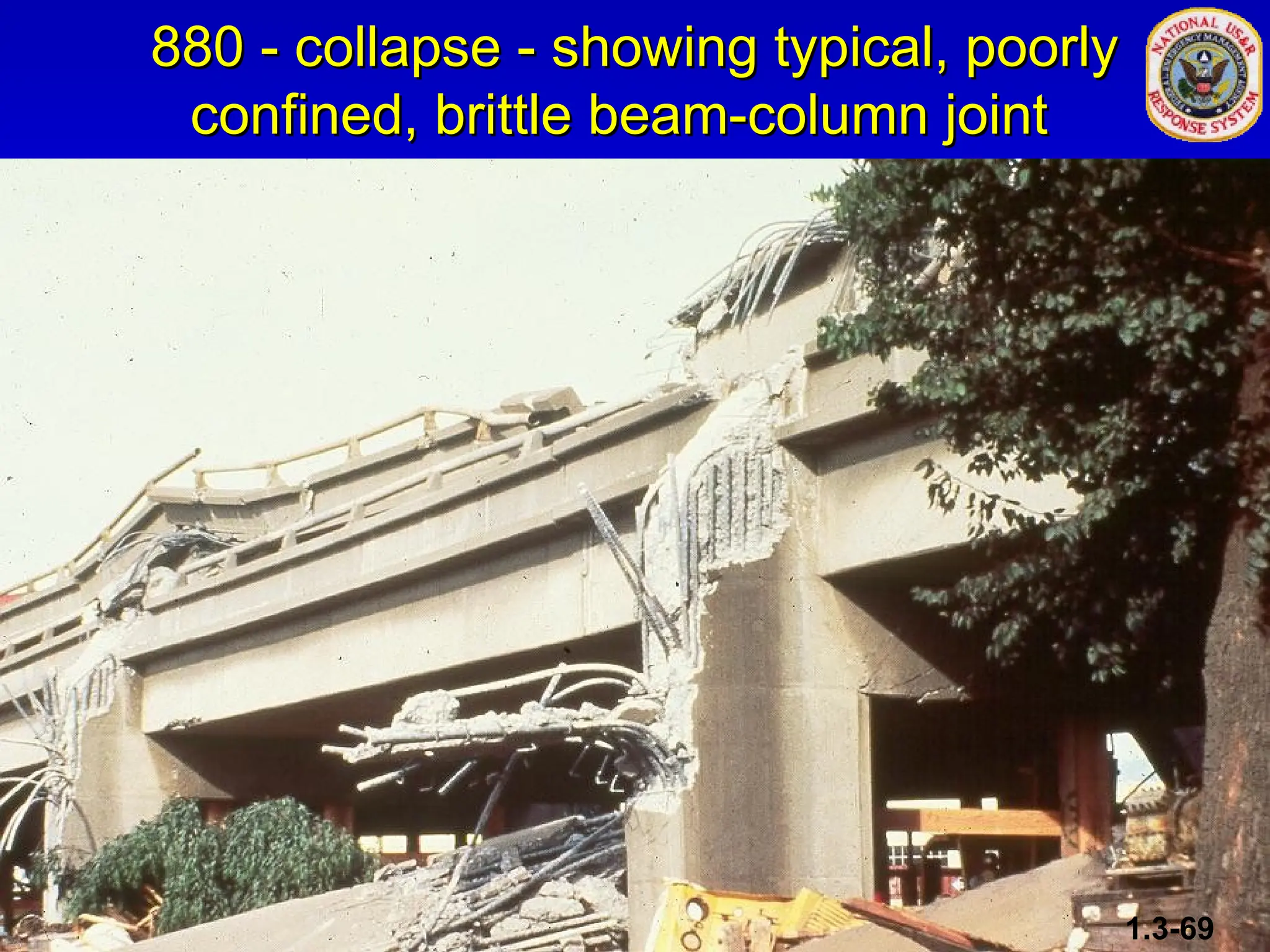 880 - collapse - showing typical, poorly
880 - collapse - showing typical, poorly
confined, brittle beam-column joint
confined, brittle beam-column joint
1.3-69
 