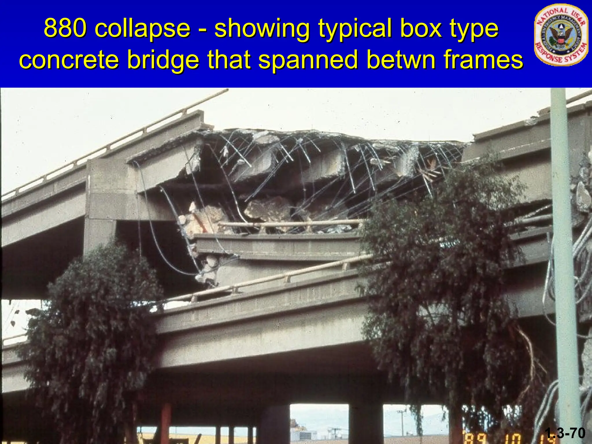 880 collapse - showing typical box type
880 collapse - showing typical box type
concrete bridge that spanned betwn frames
concrete bridge that spanned betwn frames
1.3-70
 