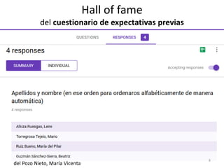 Hall of fame
del cuestionario de expectativas previas
del Pozo Nieto, María Vicenta
8
 