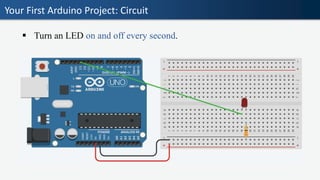 Your First Arduino Project: Circuit
▪ Turn an LED on and off every second.
 