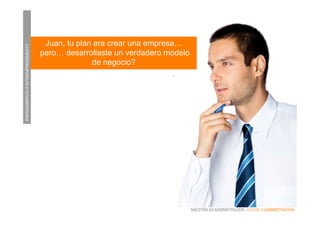 EMPRENDIMIENTOEINTRAEMPRENDIMIENTO
MAESTRÍA EN ADMINISTRACIÓN - ESCUELA ADMINISTRACIÓN
Juan, tu plan era crear una empresa…
pero… desarrollaste un verdadero modelo
de negocio?
 