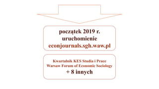początek 2019 r.
uruchomienie
econjournals.sgh.waw.pl
Kwartalnik KES Studia i Prace
Warsaw Forum of Economic Sociology
+ 8...