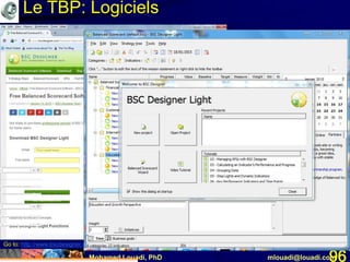 Mohamed Louadi, PhD mlouadi@louadi.com96
Go to: http://www.bscdesigner.com/freeware-balanced-scorecard-software.htm
Le TBP: Logiciels
 