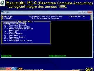 Mohamed Louadi, PhD mlouadi@louadi.com201
Exemple: PCA (Peachtree Complete Accounting)
- Le logiciel intégré des années 1990.
 