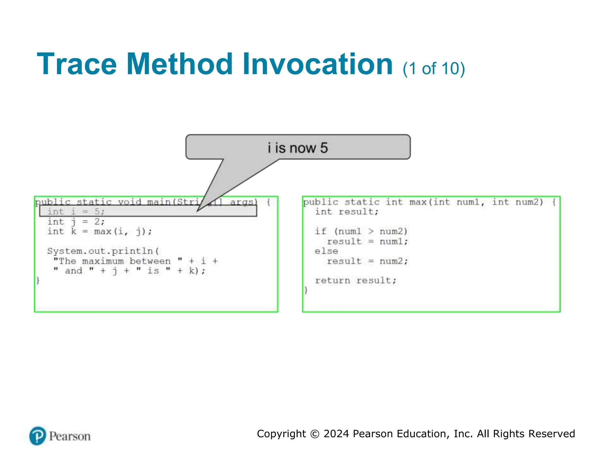 Copyright © 2024 Pearson Education, Inc. All Rights Reserved
Trace Method Invocation (1 of 10)
 