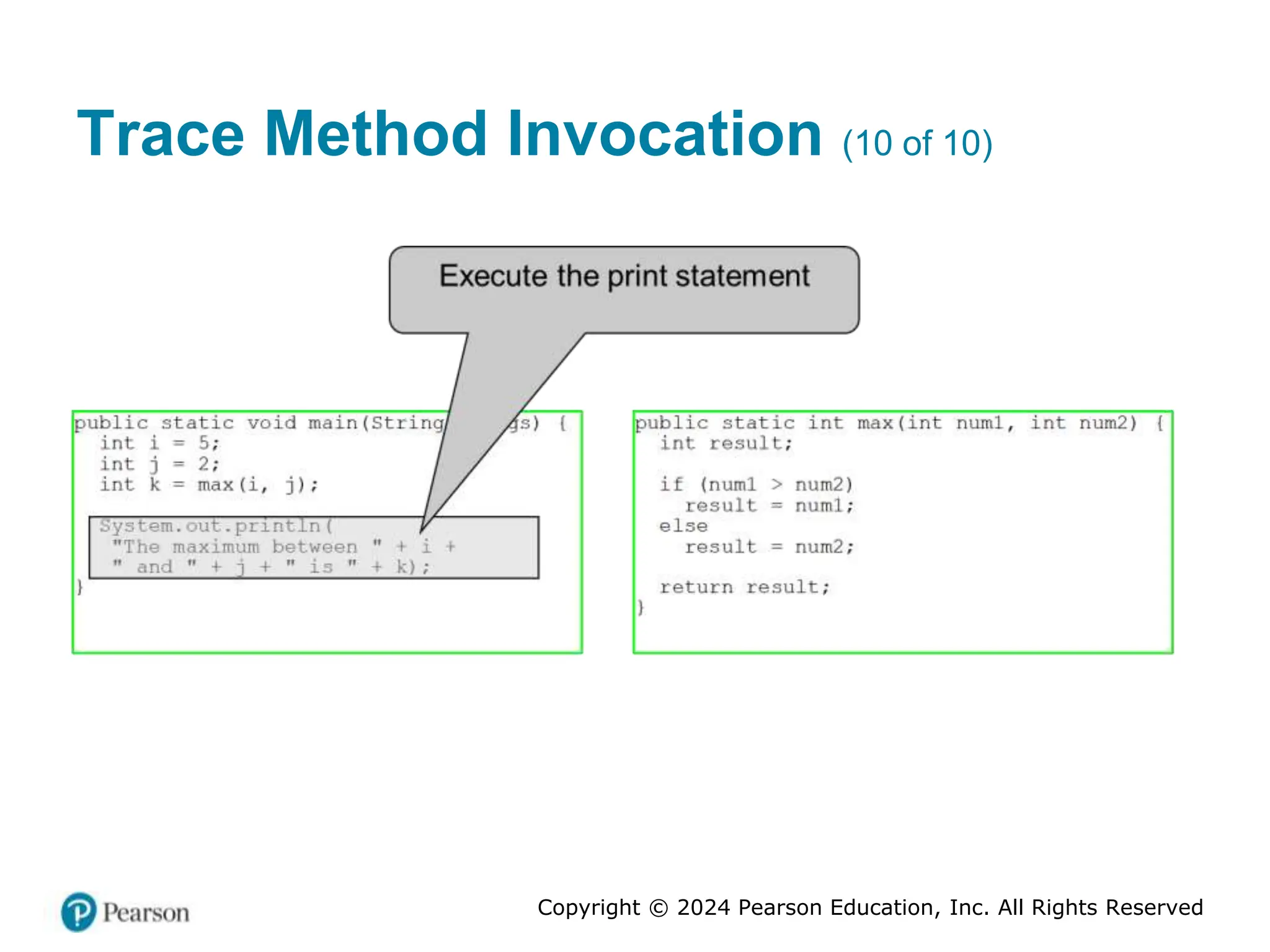 Copyright © 2024 Pearson Education, Inc. All Rights Reserved
Trace Method Invocation (10 of 10)
 