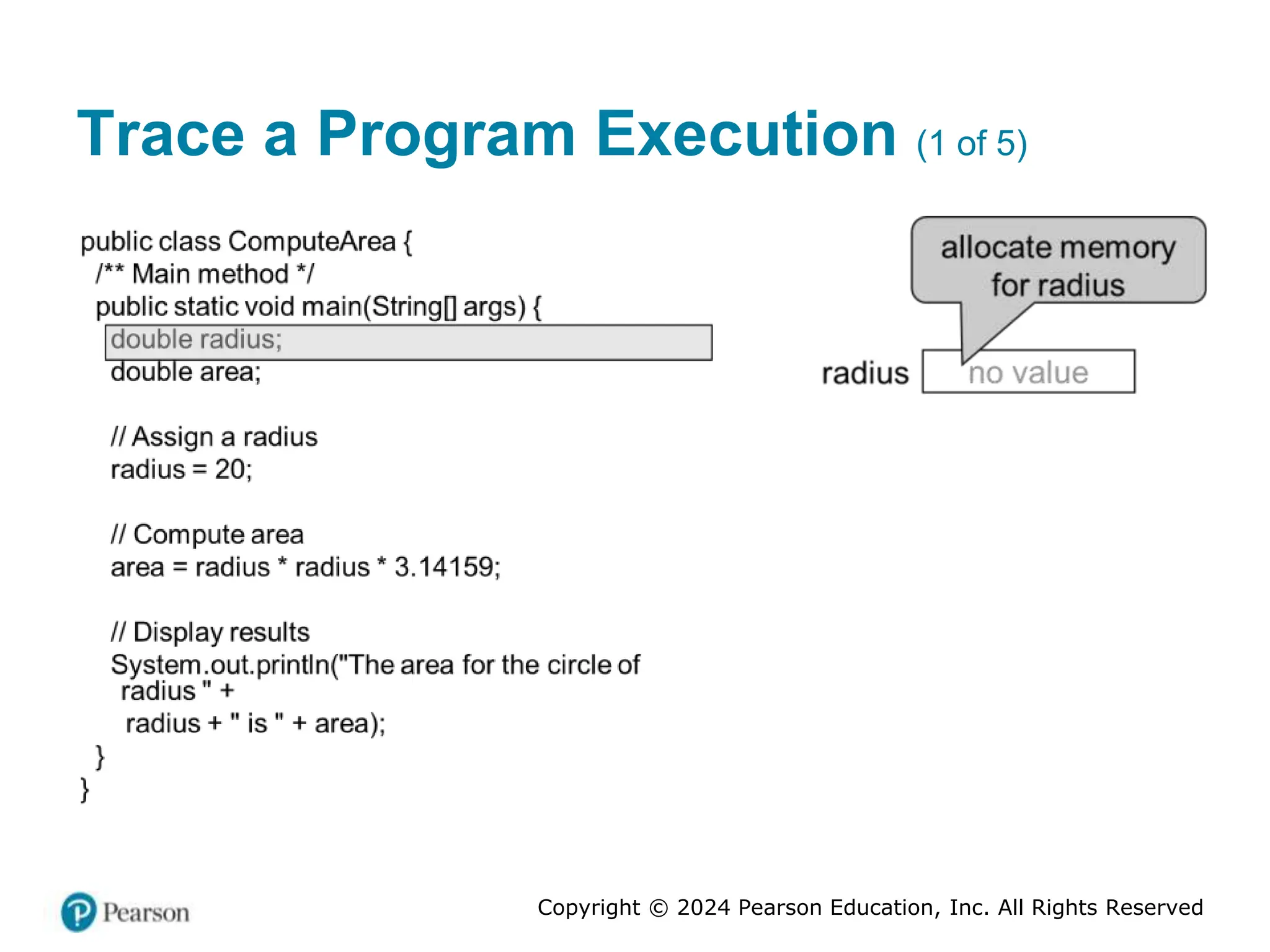 Copyright © 2024 Pearson Education, Inc. All Rights Reserved
Trace a Program Execution (1 of 5)
 