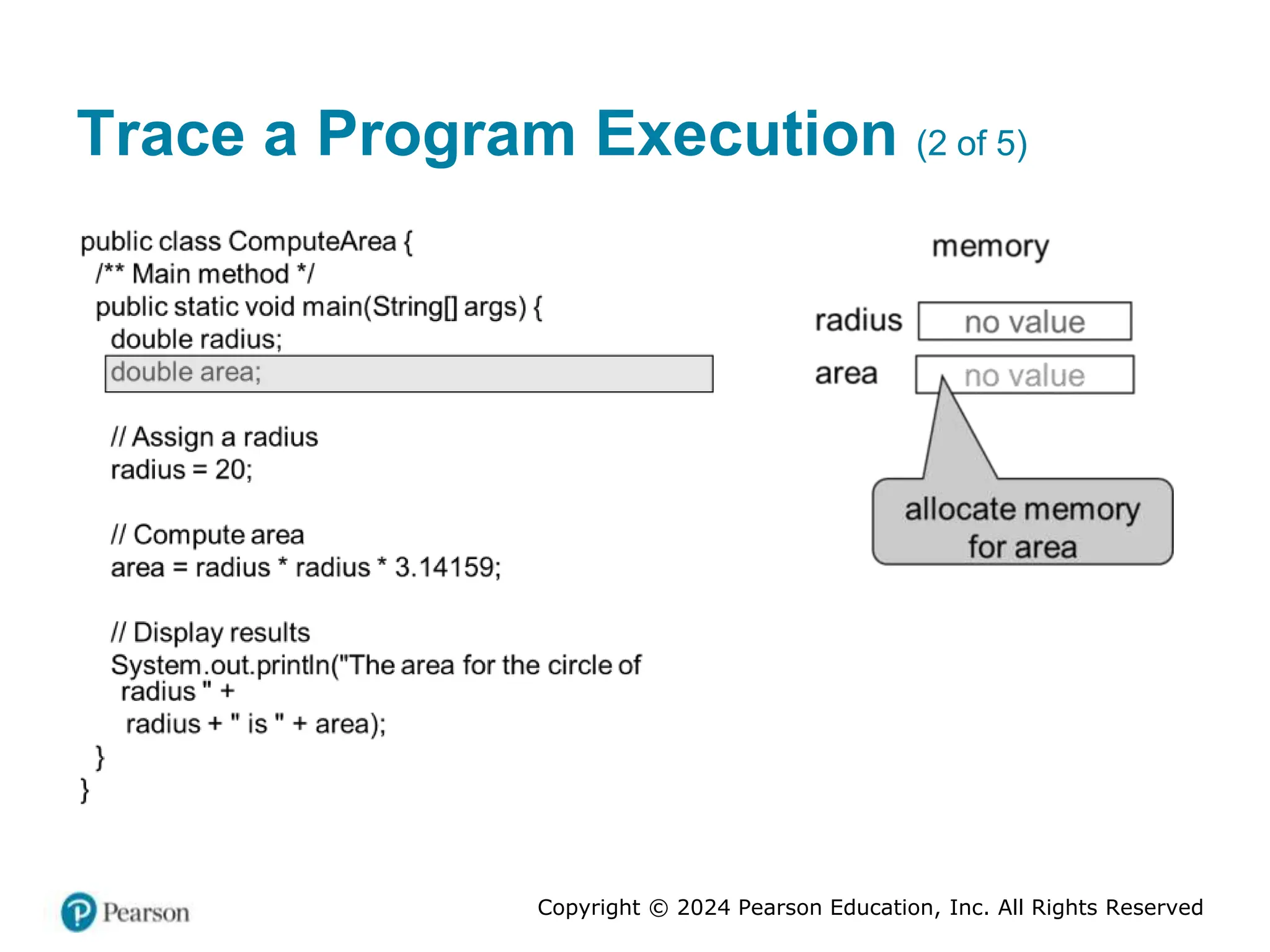 Copyright © 2024 Pearson Education, Inc. All Rights Reserved
Trace a Program Execution (2 of 5)
 