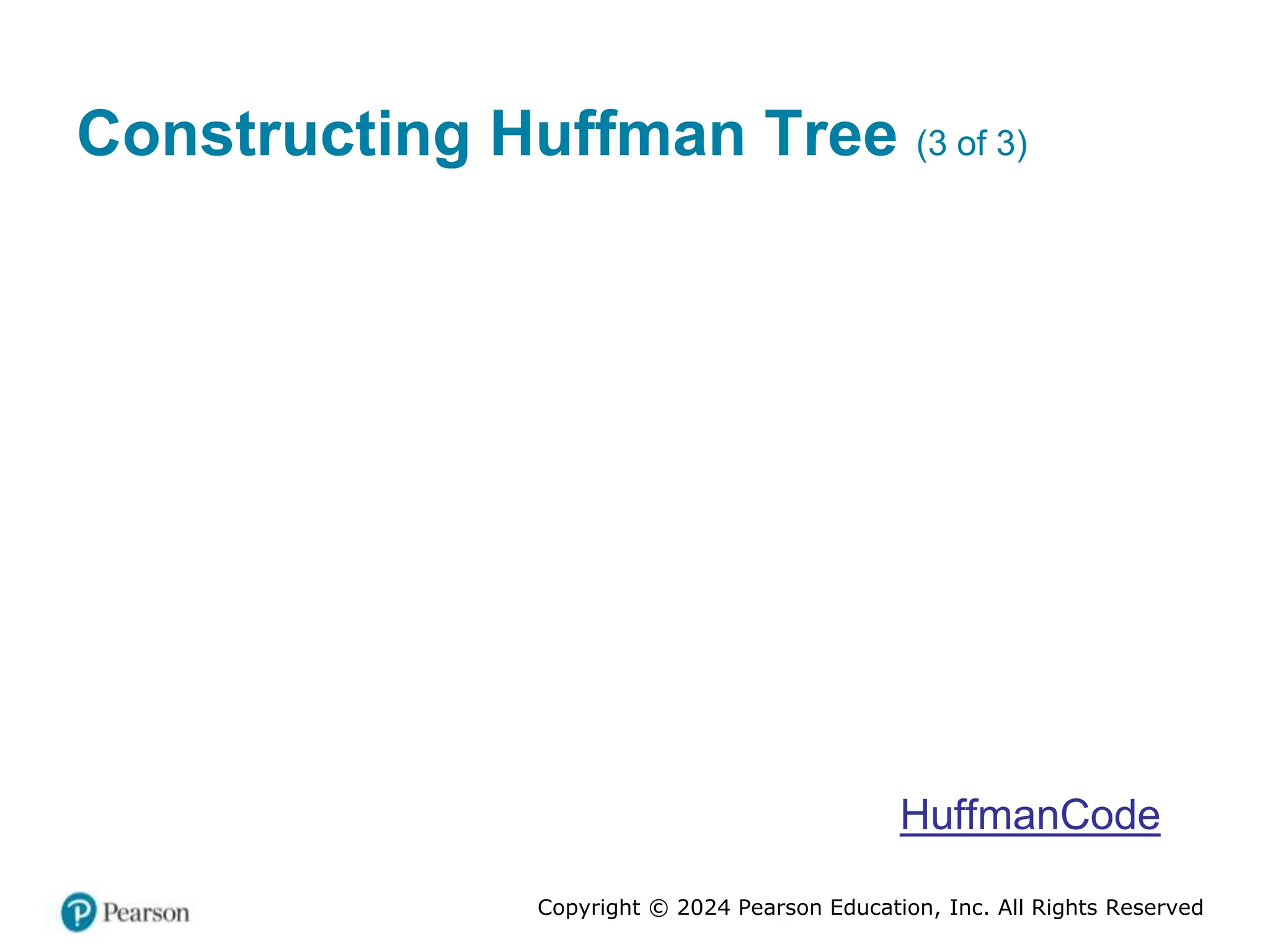 Copyright © 2024 Pearson Education, Inc. All Rights Reserved
Constructing Huffman Tree (3 of 3)
HuffmanCode
 