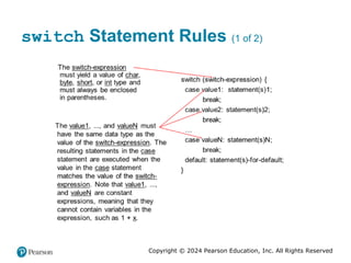 Copyright © 2024 Pearson Education, Inc. All Rights Reserved
switch Statement Rules (1 of 2)
 