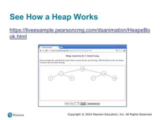 Copyright © 2024 Pearson Education, Inc. All Rights Reserved
See How a Heap Works
https://liveexample.pearsoncmg.com/dsanimation/HeapeBo
ok.html
 