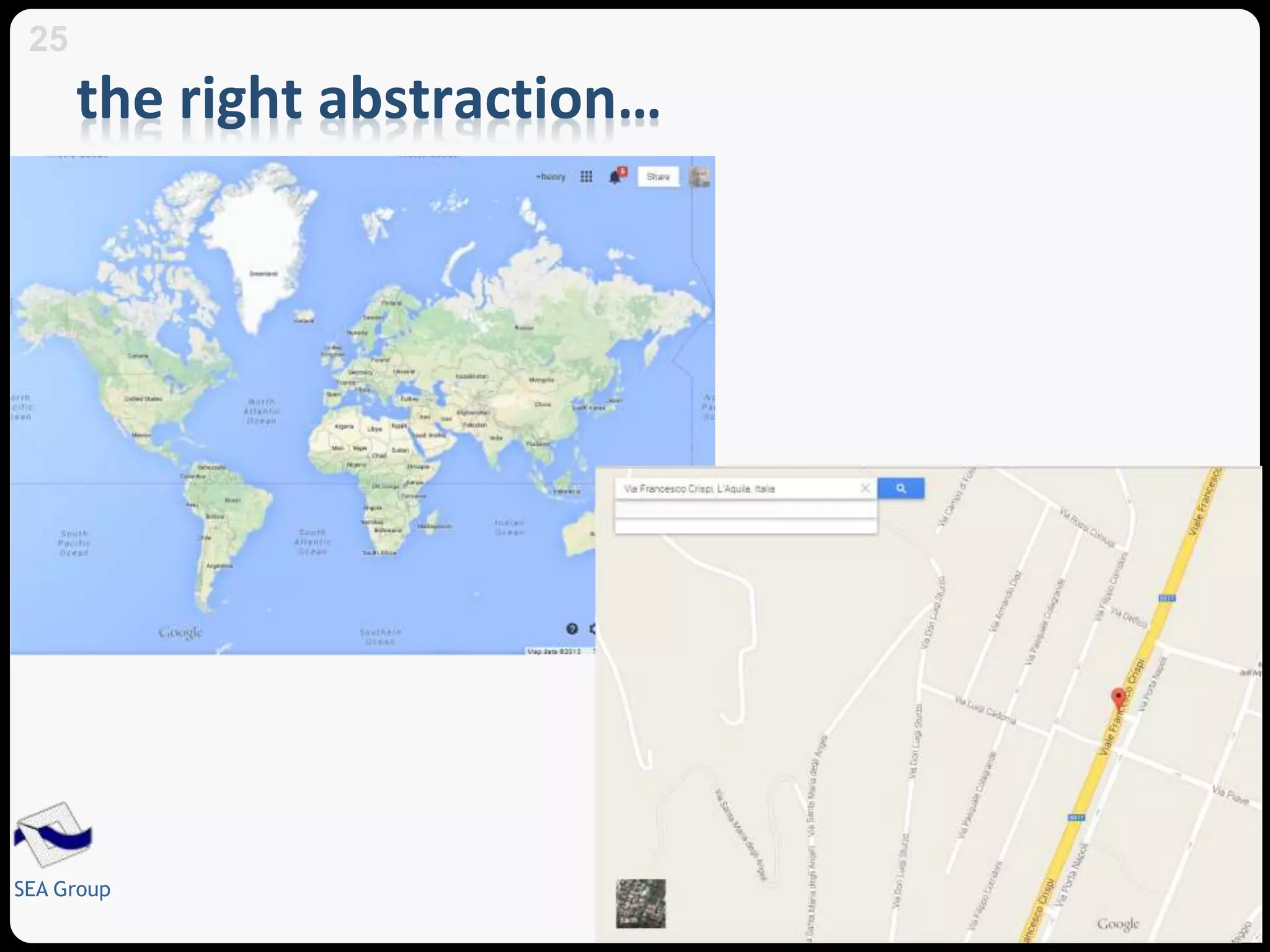 the right abstraction… 
25 
SEA Group 
 