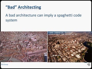A bad architecture can imply a spaghetti code 
system 
SEA Group 
 