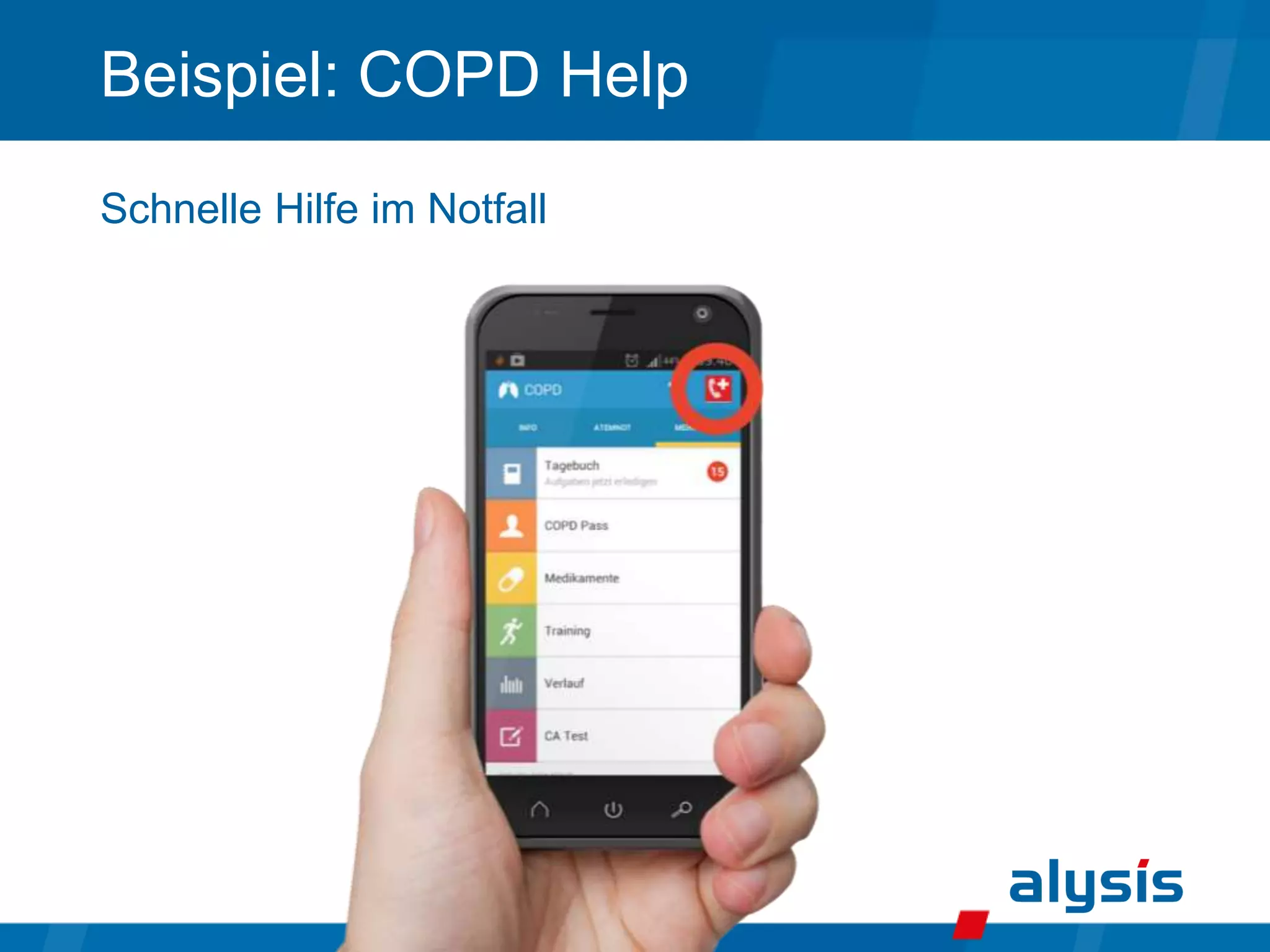Beispiel: COPD Help
Schnelle Hilfe im Notfall
 