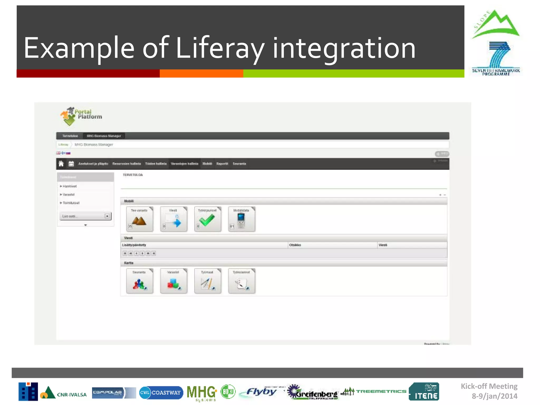 Kick-off Meeting
8-9/jan/2014
Example of Liferay integration
 