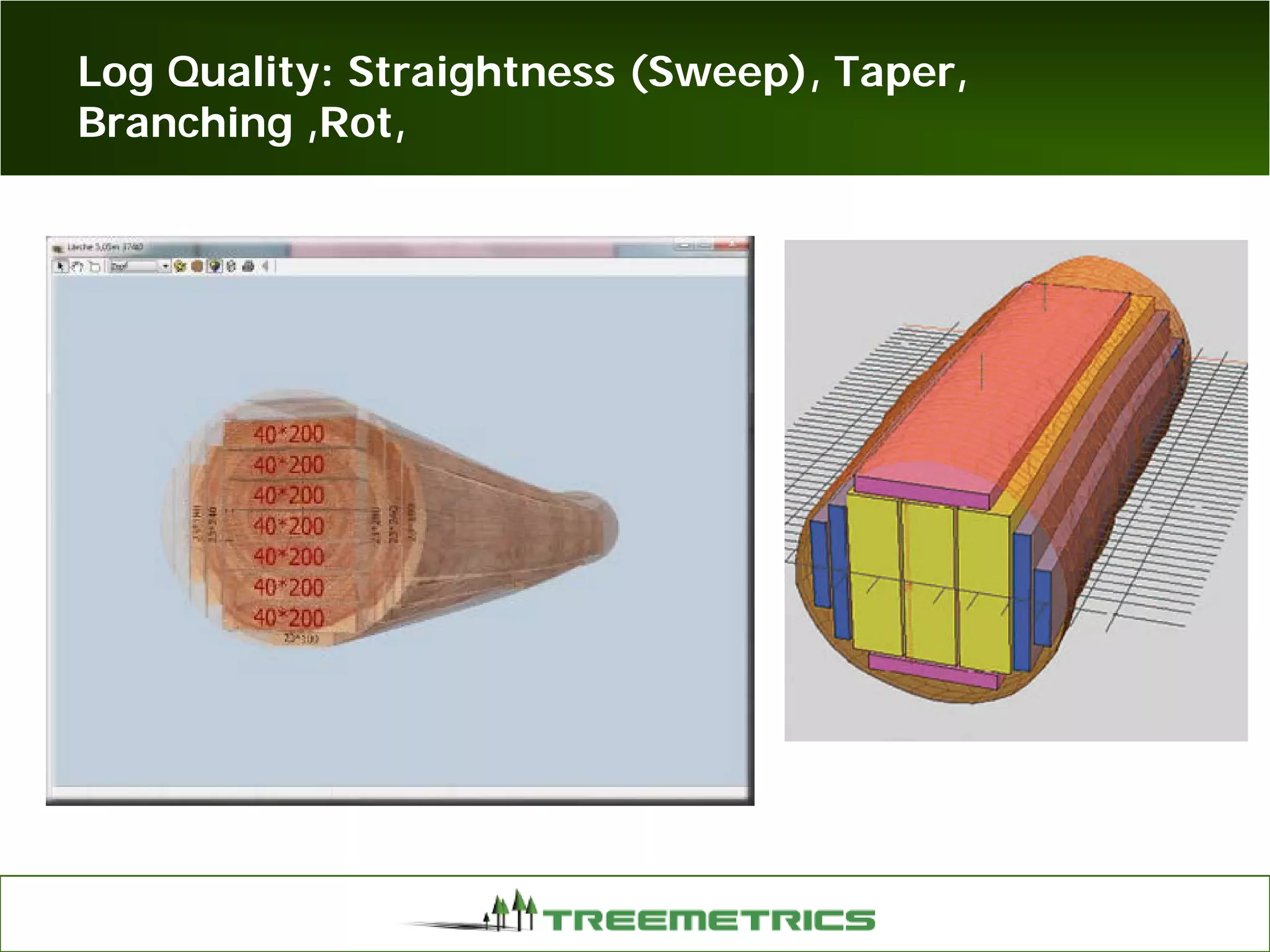 Log Quality: Straightness (Sweep), Taper,
Branching ,Rot,
 
