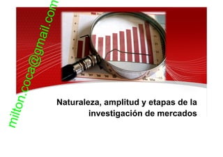 Naturaleza, amplitud y etapas de la
investigación de mercados
milton.coca@gmail.com
 