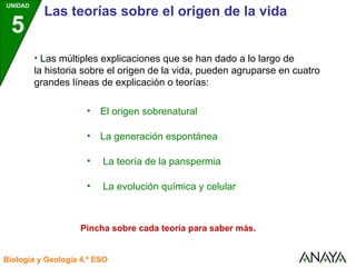 ALGUNAS DE LAS TEORIAS DEL ORIGEN DE LA VIDA | PPT