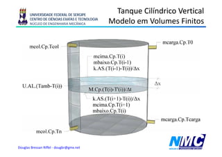 UNIVERSIDADE FEDERAL DE SERGIPE
                                                 Tanque Cilíndrico Vertical
       CENTRO DE CIÊNCIAS EXATAS E TECNOLOGIA
       NÚCLEO DE ENGENHARIA MECÂNICA            Modelo em Volumes Finitos




Douglas Bressan Riffel - dougbr@gmx.net
 