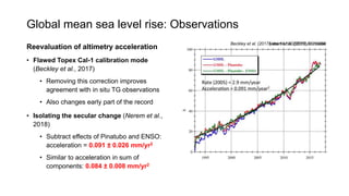 Global mean sea level rise: Observations
Beckley et al. (2017), doi:10.1002/2017JC013090
Reevaluation of altimetry acceler...