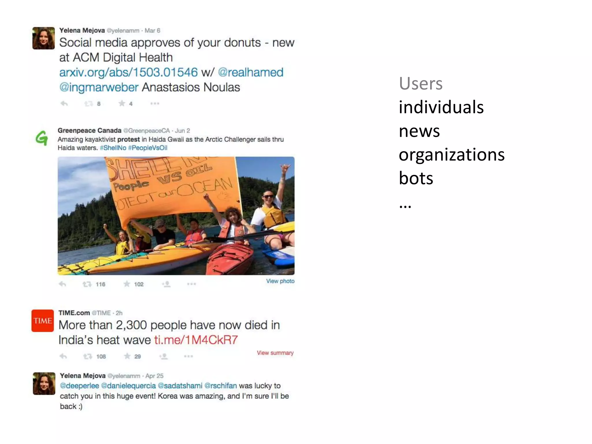 Users
individuals
news
organizations
bots
…
 