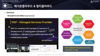Copyright 2022 © MEGAZONECLOUD CORP. ALL RIGHT RESERVED.
Multi-Cloud as a Service, MCaaS
CLOUD
BARISTA
• Services
3
메가존클라우...