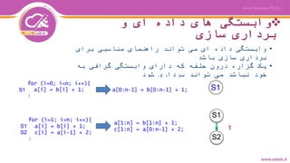 ‫و‬ ‫ای‬ ‫داده‬ ‫های‬ ‫وابستگی‬
‫سازی‬ ‫برداری‬
•‫برای‬ ‫مناسبی‬ ‫راهنمای‬ ‫تواند‬ ‫می‬ ‫ای‬ ‫داده‬ ‫وابستگی‬
‫باشد‬ ‫سازی‬ ‫برداری‬
•‫به‬ ‫گرافی‬ ‫وابستگی‬ ‫دارای‬ ‫که‬ ‫حلقه‬ ‫درون‬ ‫گزاره‬ ‫یک‬
‫شود‬ ‫برداری‬ ‫تواند‬ ‫می‬ ‫نباشد‬ ‫خود‬
 