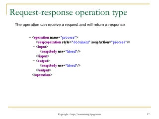 Copyright - http://soatraining.hpage.com 17
Request-response operation type
The operation can receive a request and will return a response
 