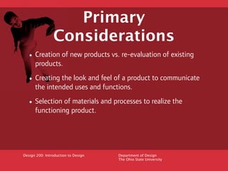 Primary
                Considerations
  • Creation of new products vs. re-evaluation of existing
      products.

  • Cre...