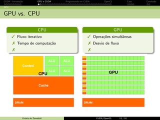 CUDA - Introdu¸c˜ao GPU e CUDA Programando em CUDA OpenCL Caos Conclus˜ao 
Aplica¸c˜oes 
Ganho de desempenho em aplica¸c˜oes cient´ıficas 
Krissia de Zawadzki CUDA/OpenCL 12 / 61 
 