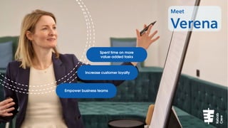 Spent time on more
value-added tasks
Increase customer loyalty
Empower business teams
Meet
Verena
Kebab
Crew
 