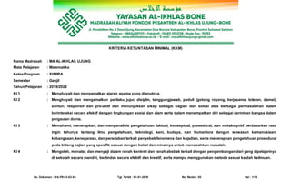 Analisis Kkm Mateatika Wajib Kelas Xi