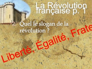Quel le slogan de la révolution ?4/30/20115La Révolution française p. 1Liberté, Égalité, Fraternité