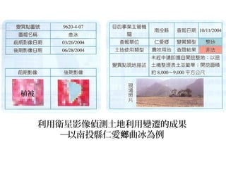 利用衛星影像偵測土地利用變遷的成果
─以南投縣仁愛 曲冰為例鄉
植被
 