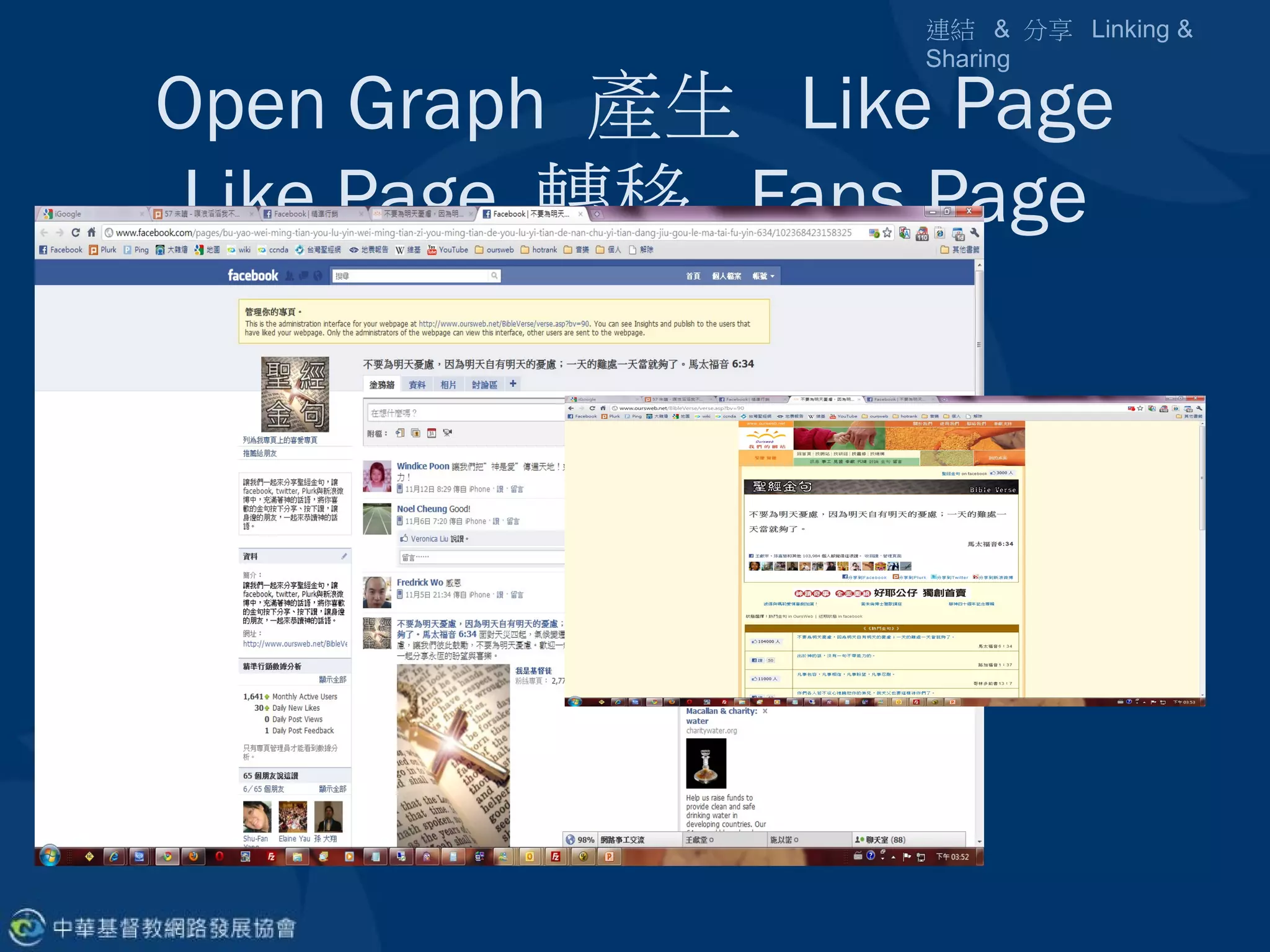連結 & 分享 Linking &
                  Sharing

Open Graph 產生 Like Page
 Like Page 轉移 Fans Page
 