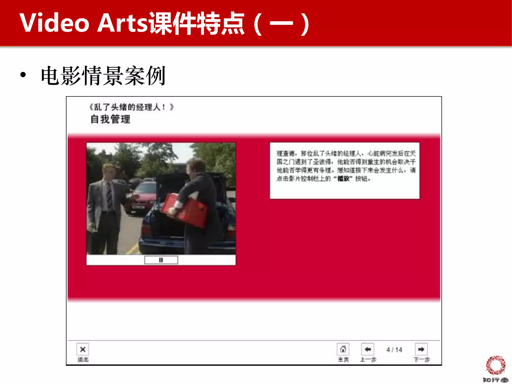 Video Arts课件特点（一）

• 电影情景案例
 
