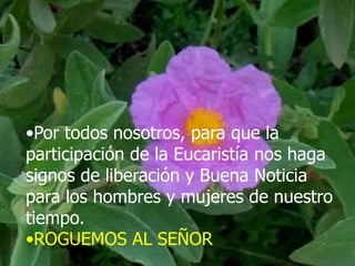 •Por todos nosotros, para que la
participación de la Eucaristía nos haga
signos de liberación y Buena Noticia
para los hom...