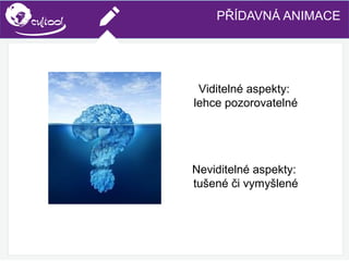 SIMS.U4.E1
Culture of Sharing and Online Reputation Handling (Management)
SIMS.U1.E2
Social Media TechnologiesPŘÍDAVNÁ ANIMACE
Viditelné aspekty:
lehce pozorovatelné
Neviditelné aspekty:
tušené či vymyšlené
 