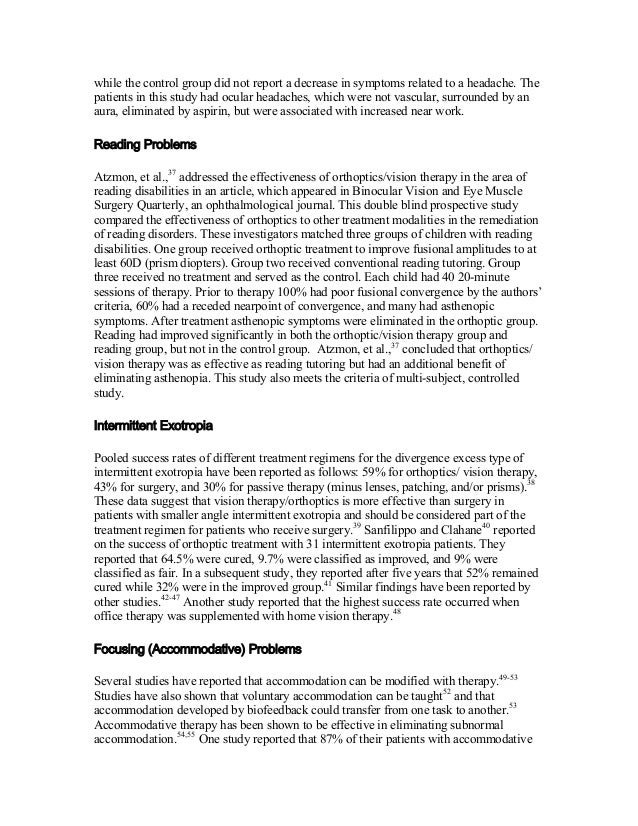 03 Summary Of Research On The Efficacy Of Vision Therapy Fo
