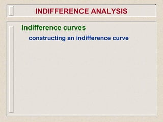 Indifference curves
constructing an indifference curve
INDIFFERENCE ANALYSIS
 