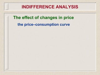 The effect of changes in price
the price–consumption curve
INDIFFERENCE ANALYSIS
 