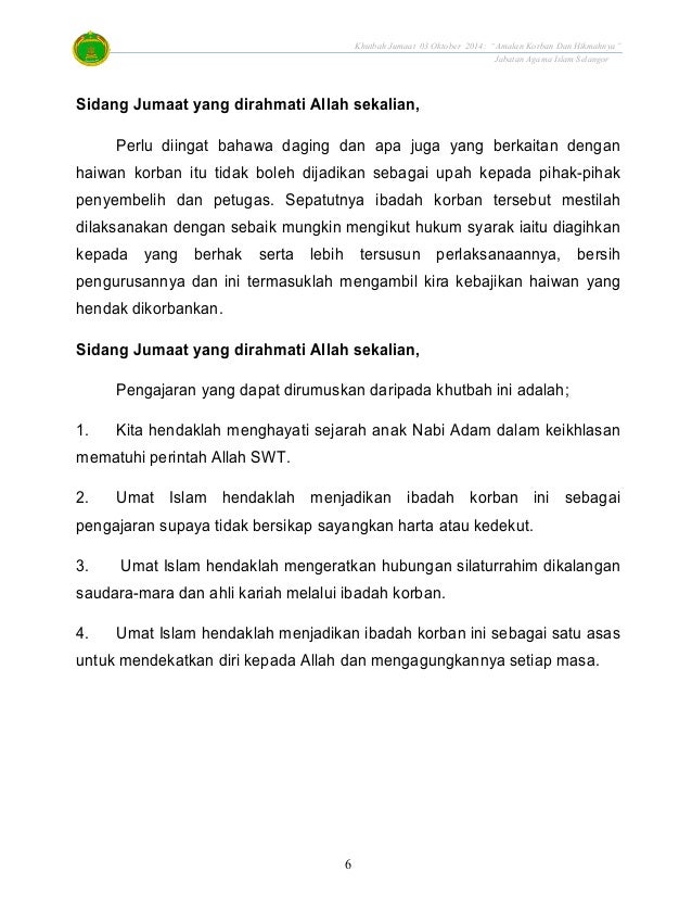 03.10.2014 khutbah jumaat amalan korban dan hikmahnya