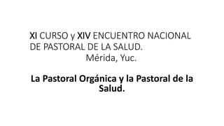 XI CURSO y XIV ENCUENTRO NACIONAL 
DE PASTORAL DE LA SALUD. 
Mérida, Yuc. 
La Pastoral Orgánica y la Pastoral de la 
Salud. 
 