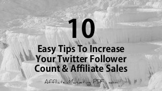 10
Easy Tips To Increase
Your Twitter Follower
Count & Affiliate Sales
Affiliate Marketing PDF . com
 