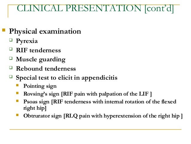 presentation of appendicitis Appendicitis.