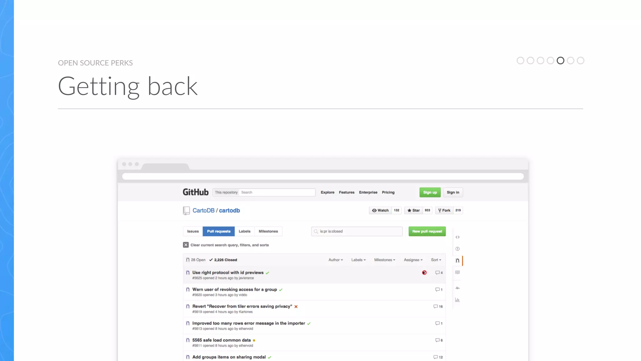 OPEN  SOURCE  PERKS
Getting  back
 