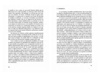 la medida en que, a pesar de que puede denour objetos que se
diferencian-en su color específico, no distingue entre objetos del
mismo color específico. Sin embargo, es evidente que aquí tene-
mos una metáfora. De hecho, el ténnino ·brutal· se aplica me[a·
f6ricamente a la pinrura sólo en relación con el color. En este tipo
de metáfora modificada, un esquema se transfiere con restriccio-
nes explícitas o tácitas, esto es, su organización-del dominio no
debe extenderse a denas clasificaciones ya presentes en ~te. Si
se le diera rie nda suelta, el esquema .bruta¡....tranquilo- clasifica-
ría los objetos de cierta manera; si se transfiere de acuerdo con la
instrucción de efectuar una clasificación basada en el color y no
en los motivos, el mismo esquema clasifica los objetos de otra ma.-
nera. Al viajar con diferentes instrucciones o por diferentes rutas,
un esquema dado puede poseer diferentes aplicaciones metafóri-
cas en un solo dominio.
Las etiquetas no verbales podrán aplicarse metafóricamente
tanto como las verbales. Un ejemplo de ello podría ser una tira c6-
mica en la que un pblitico es representado como un loro, o un dés-
pota como un dragOn. -Un cuadro triste de un intérprete de trom-
bón entraña una transferencia compleja, aunque·poco sutil.
Todo lo dicho incumbe a la denotación metafórica. En 10 que
se refiere a la posesión y la ejemplificadón metafóricas, hay que de-
cir que también son paralelas a sus contrapartidas literales¡ lo que
dijimos anterionnente sobre predicados y propiedades es asimis-
mo aplicable aquí (apartado 3). Un ruadro esú- triste metafórica-
mente si alguna etiqueta -verbal o no- coextensiva con otJiste.
(es decir, que tenga la misma denotación literal que triste) denota
el cuadro metafóricamente. El mismo ruadro ejemplifica metafóri-
camente·-triste-, si se refiere a -triste-, y ·triste- denota metafórica-
mente al cuadro¡ y ejemplifica la tristeza metafóricamente si se re-
fiere a alguna etiqueta coextensiva COn oCriste-'que a su vez denota
al cuadro. Dado que, como hemos visto, las caracteristicas que dis-
tinguen lo metafórico de lo literal son transitorias, utilizaré .·pose-
sión· y -ejemplificación. para abarcar tantoJos casos literales como
los metafOricos.
B6
9. EXPRESIÓN
lo que expresa ejemplifica metaf6ricamente Así, lo que expre-
sa ~ es metafóricamente triste. lo que es metafóricamente tris-
te es realmente triste, pero no literalmente triste, es decir, se incluye
bajo la aplicación uansferida de una etiqueta coextensiva con oCriste-.
Por tanto, 10 apresado es poseicIo.. lo que expresan un rostro
o un cuadro no tiene ¡:K)f qué ser las emociones o ideas que el aaer
o el artista quieren transmitir, ni pensamientos Ysentimientos del es-
pectador o de la persona retratada, ni propiedades de ninguna cosa
relacionada, como quiera que sea, con el simbolo. Por supuesto, se
suele decir que un símbolo expresa una propiedad relacionada con
él de una de estas maneras, pero yo reservo el término oexpresilri
para distinguir el caso central, donde la propiedad pertenece-al pi'o-
pio símbolo -independientemente de la causa, el efecto, la irnen-
ción o el tema-o Que el actor esté abatido, el artista excitado, el es-
pectador taciturno, nostálgico o eufórico, o que el tema sea insulso,
no deterrninanl que el rostro Oel cuadro esté triste o·no. El rostro
sonriente del hipócrita expresa solidrud; un cuadro de cantos roda-
dos de un pintor impasible puede apresar agttadOn. Un símbolo_ex:-
presa sus propias propiedades.
Pero se trata de propiedades adquiridas. No son las propieda-
des bien conocidas, según las OJales los ob;etos o acontecimientos
que siJven como símbolos se dasifican literalmente, sino importa-
ciones metafóricas. Los cuadn::ll<; expresan sonidos'o sentimientos en
lugar de colores. La transferencia metafórica que partidpa de la ex-
presión llega ¡:K)f lo generaJ a través de un dominio exterior, en lu-
gar de por la transferencia interior que 0CWTe,en la hipbbole, las
litotes o la ironía. Un cuadro pretencioso no expresa la modestia
que se le puede achacar sarcl.sticamente.
AdemáS, las propiedades expresadas no sólo son poseídas me-
tafóricamente, sino que también se hace referencia a ellas, son ex-
hibidas, tipificadas y mostradas. Un retal cuadrado no suele ejem-
plificar la propieda:d 'de ser cuadrado, del mismo modo que un
aladro q'ue fápidamente v~ ~umentar su valor de mercado no ex-
presa la propiedad de ser una mina de oro. Por lo general, un re-
B7
 
