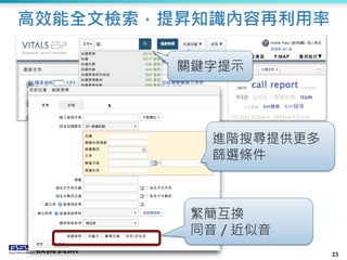 2323
關鍵字提示
高效能全文檢索，提昇知識內容再利用率
繁簡互換
同音／近似音
進階搜尋提供更多
篩選條件
 