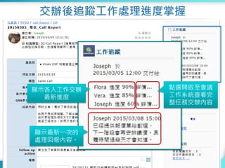 31
交辦後追蹤工作處理進度掌握
顯示各人工作交辦
最新進度
顯示最新一次的
處理回報內容。
點選開啟至會議
工作系統查看完
整任務交辦內容
 